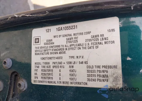 1996 Chevrolet Blazer z USA, uszkodzony, nr VIN 1GNDT13W2T2140372